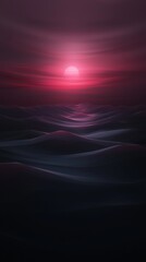 Wall Mural - A sunset over the ocean with a pink sun