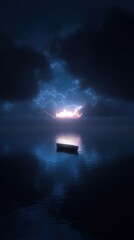 Wall Mural - a boat is floating in the dark water