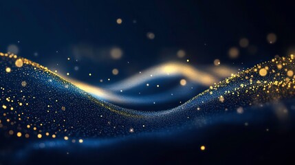Wall Mural - abstract dark blue and gold particle background with christmas golden light bokeh, shining particles