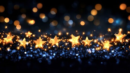Wall Mural - abstract blurred bokeh lights on dark blue background - festive christmas and new year holiday templ