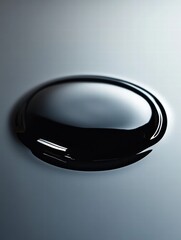 Leinwandbilder - Close up of a single black oil drop resting on a smooth surface with subtle reflections in low light conditions. Generative AI