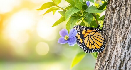 Poster - In a spring forest, beautiful anemones bloom in dazzling white, while colorful butterflies flit by