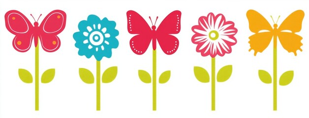 Wide horizontal banner featuring colorful flowers. A seamless floral pattern. Set against a summer or spring backdrop