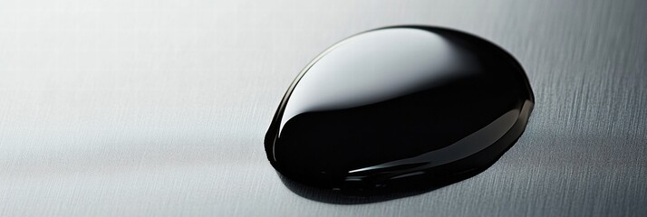 Poster - Close up of a single black oil drop on a smooth surface reflecting light in an artistic manner. Generative AI