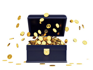 Isolated Treasure Chest with Scattered Gold Coins