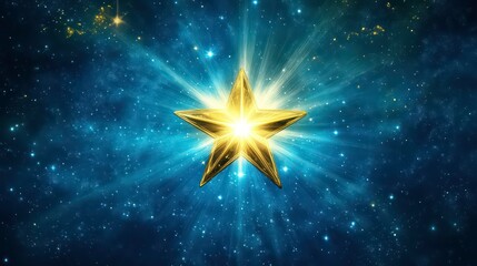 Wall Mural - a stunning golden trophy star shining brightly against a dramatic blue backdrop, symbolizing achieve