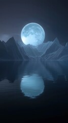 Wall Mural - a large blue moon is reflected in the water of a lake