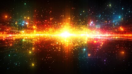 Wall Mural - Vibrant cosmic explosion with colorful lights and stars.