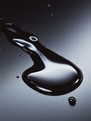 Poster - Shiny black oil puddle reflecting light on a smooth surface creating abstract patterns in a low light setting. Generative AI