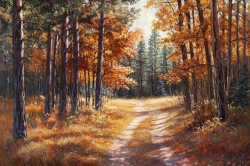 Wall Mural - a beautiful forest with tall trees and sunlight filtering through the leaves, creating an enchanting
