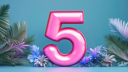 5 percent Off. 3d number 5. Sale banner.