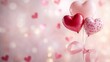 © OS - Three heart-shaped balloons in pink, red, and patterned pink with a bow on a soft, romantic background.Love. Togetherness. Celebration. A tribute to love and joy.romantic theme,gift card design, invit