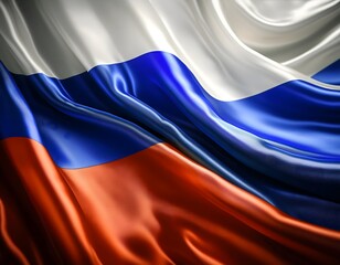 Vibrant Russia flag waving with luxurious satin texture - Patriotic and cultural symbol