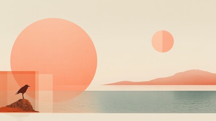 Minimalist Bird Silhouette with Abstract Pink Sun - Modern Digital Art 2