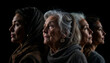 © @ArtUmbre - Four women of different ages and backgrounds pose in profile against a dark background, highlighting their expressions and unique features