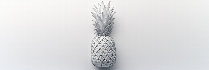 Poster - Pineapple with textured skin and spiky crown placed against a minimalistic white background. Generative AI