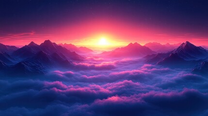 Poster - Surreal Landscape with Deep Blue and Purple Gradient Fog Mystical Light Atmospheric Abstract
