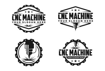 Set of CNC machine logo emblem with plate steel illustration, Professional laser cutting logo design
