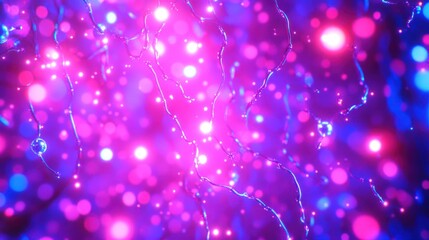 Wall Mural - Abstract Neon Lightscape: Vibrant Pink and Blue Bokeh with Water Droplets