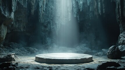 Fototapete - Minimalist Stone and Rock Display Pedestal in Spotlight Geometric Background for Product Showcase Studio Room