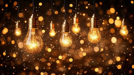 warm light bulbs dangle above, illuminating a cozy space with a soft glow. sparkles dance around, cr