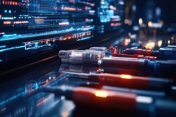 Fototapete - Futuristic Technology Design Wireframe Model Screen Display