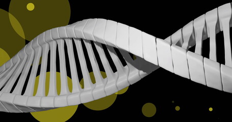 Wall Mural - image of dna strand spinning over glowing spots on dark background