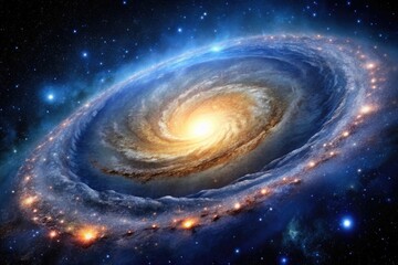 a beautiful galaxy with millions of stars and a central spiral arms, starfield, astronomy