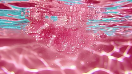 Wall Mural - Glittering Underwater Holiday Magic: Elegant Pink Particles with Shallow Depth of Field and Festive Sparkles