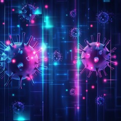 Fototapete - Strong glowing wall effectively deflects viruses in a high tech digital environment filled with bright colors and abstract patterns. Generative AI