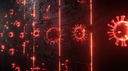 Fototapete - Strong glowing wall deflects viruses in a futuristic environment. Generative AI