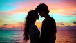© BonzEarthsnapper - Romantic Silhouette of Couple Against a Colorful Sunset by the Beach with Waves and Gentle Breeze Surrounding Them in a Serene Atmosphere