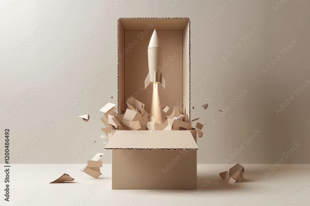 Illustration depicting a rocket launching from a cardboard box. Stock ...