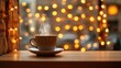 © Fightstar - Coffee shop corner with steaming coffee and warm bokeh lights