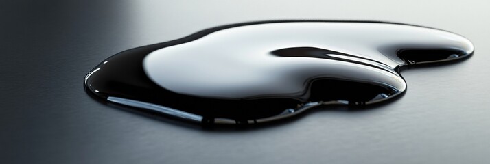 Leinwandbilder - Shiny black oil puddle reflecting light in an urban setting during daylight. Generative AI