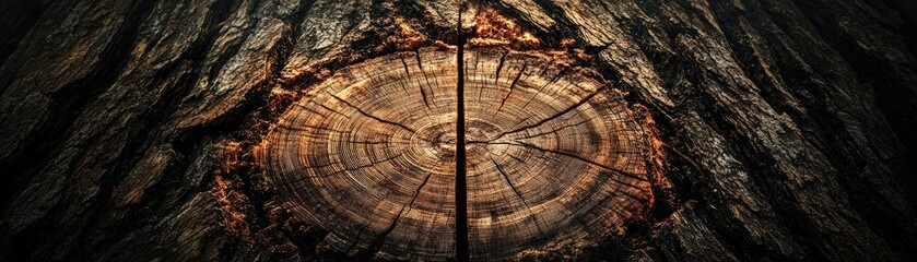 Wall Mural - Close-Up of Tree Rings on a Weathered Log in a Forest Setting