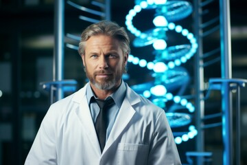 Wall Mural - Portrait of a serious mature male doctor in a lab coat.