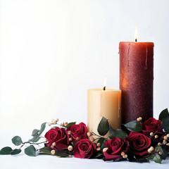 Poster - candle and rose dinner border, isolated on white background