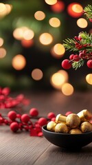 Canvas Print - Delightful Christmas Treats with Holly and Bokeh Background