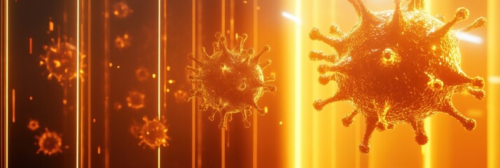 Fototapete - Strong glowing wall creating a barrier against harmful viruses during a futuristic health technology demonstration. Generative AI