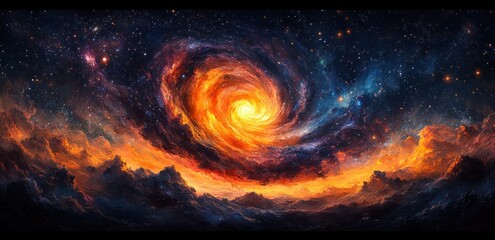Wall Mural - spiral galaxy and stars in surrealism ethereal space view