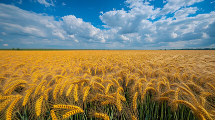 Wall Mural - Golden Wheat Field Under a Dramatic Sky, yellow, agriculture, farming, harvest, summer