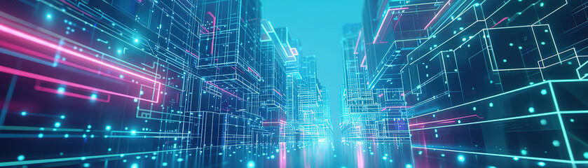 3d rendering of a futuristic city with skyscrapers and neon lights, ai generated