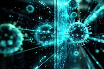 Fototapete - Strong glowing wall effectively deflecting viruses in a futuristic environment. Generative AI
