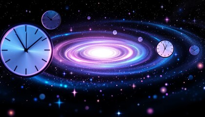 Wall Mural - time in space, clocks in a galaxy