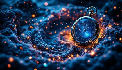 Wall Mural - pocket watch in sparkling nebula