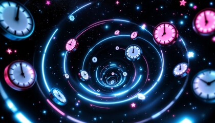 Wall Mural - time travel concept. abstract spiral with clocks in space. time, space, universe, galaxy.