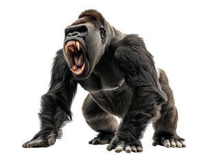 fierce gorilla roaring with open mouth, showcasing strength and power. this majestic animal stands o