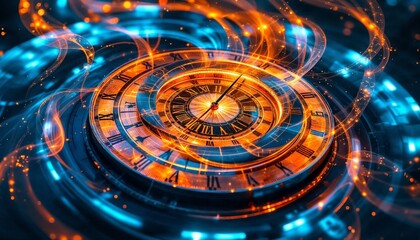 Wall Mural - time spiral clock concept, digital technology abstract, futuristic background.
