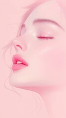 Wall Mural - Serene Pink Portrait of a Woman with Closed Eyes